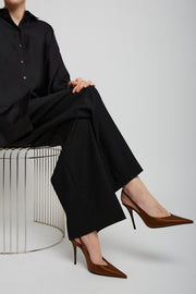 Anok 105 brown satin slingback pumps