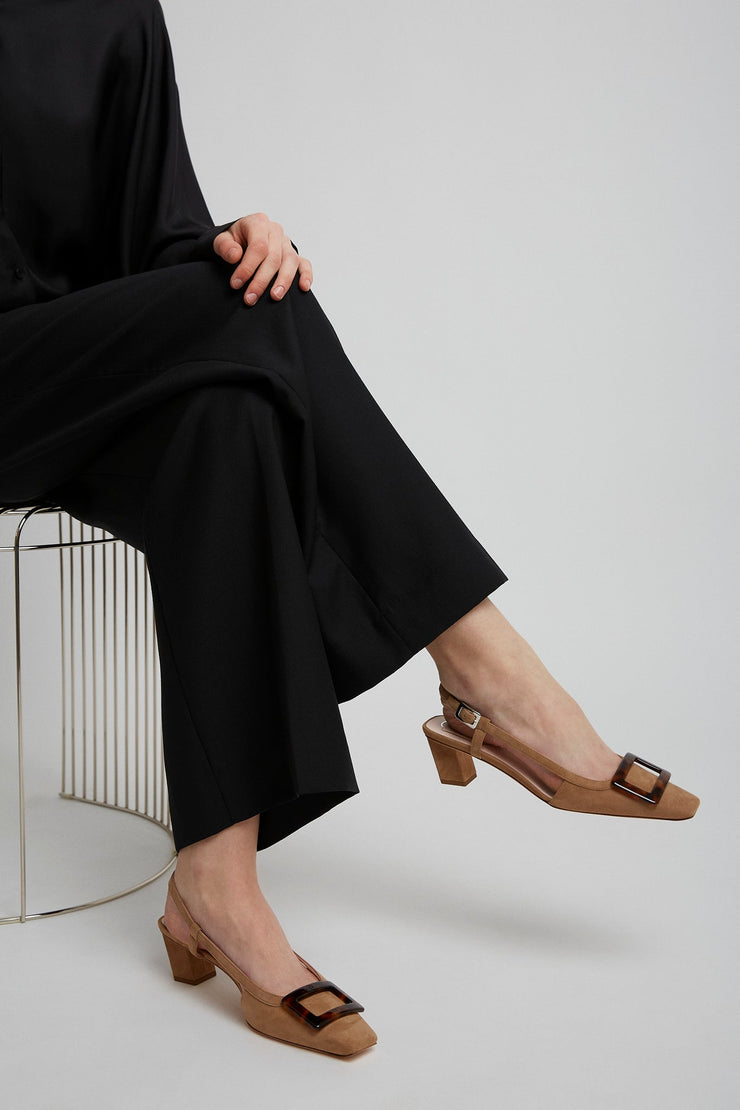 Belle Vivier beige turtle sling backs