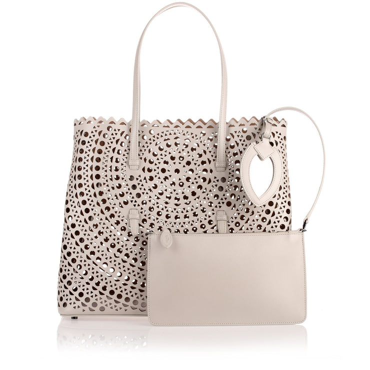 Pearl grey leather cut-out bag