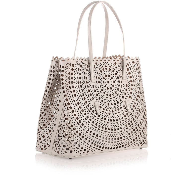 Pearl grey leather cut-out bag