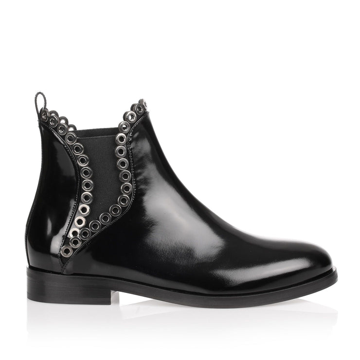 Black shiny calf eyelet Chelsea boot