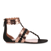 Black suede and metallic leather sandal