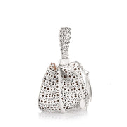 White leather laser-cut bucket bag