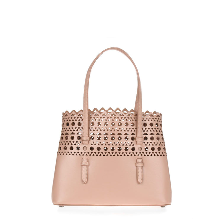 Beige leather laser-cut small tote