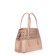 Beige leather laser-cut small tote