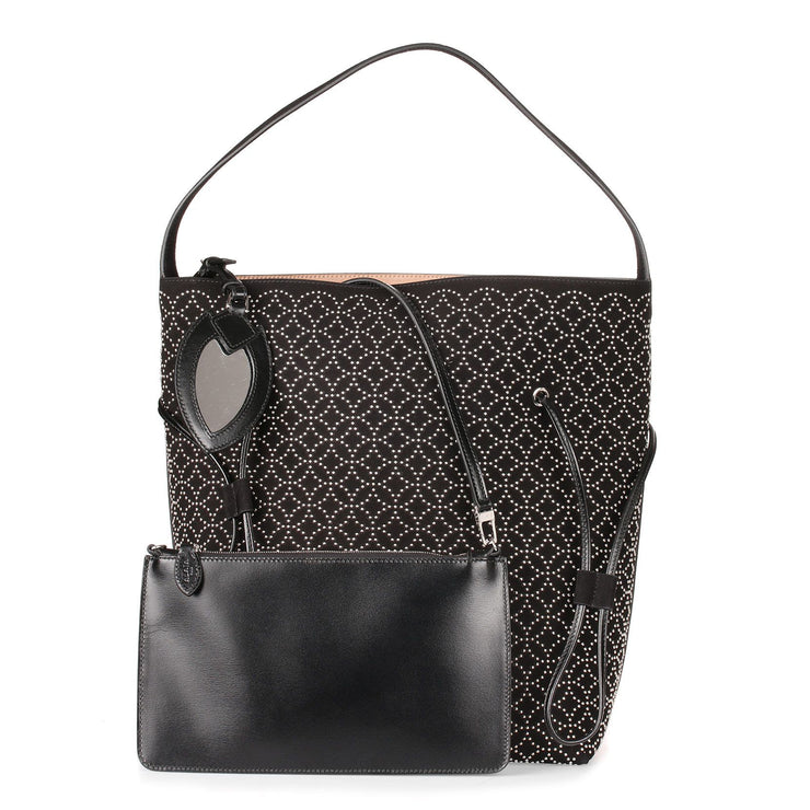 Black suede studded tote
