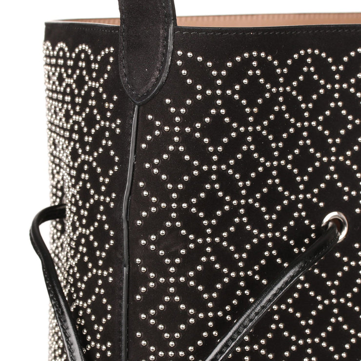 Black suede studded tote