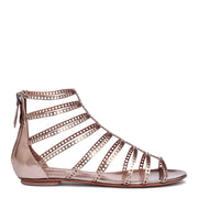 Metallic laser-cut leather sandals