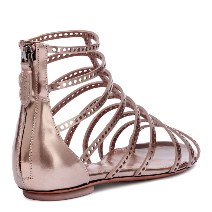 Metallic laser-cut leather sandals