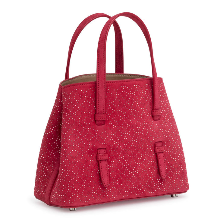 Red suede studded mini tote bag