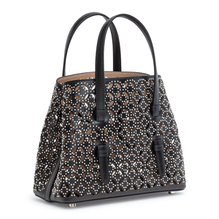 Black studded laser cut tote bag