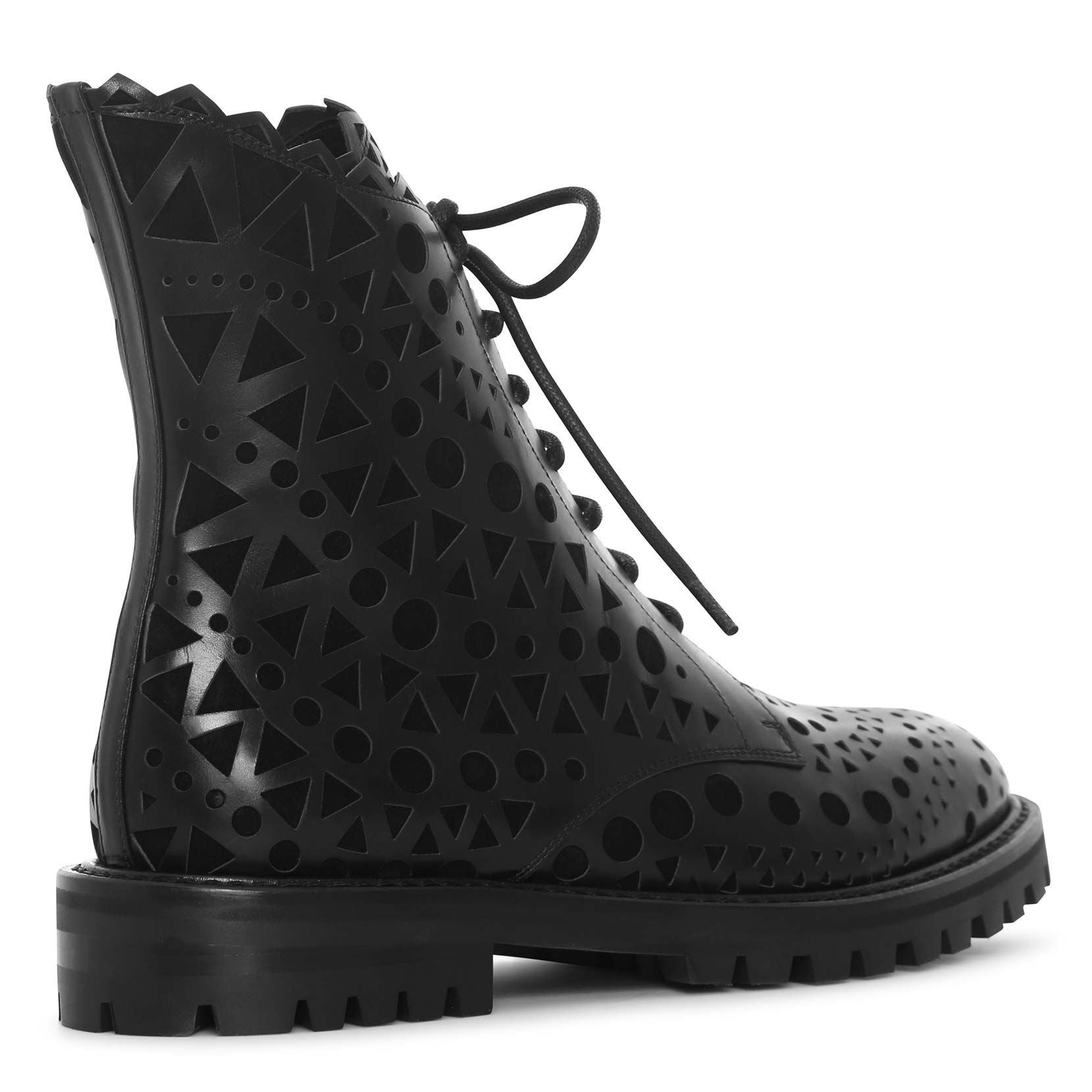 Black laser cut flat boots