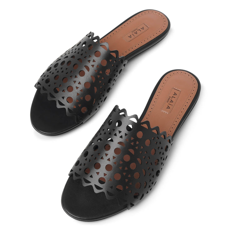 Vienne black leather mules