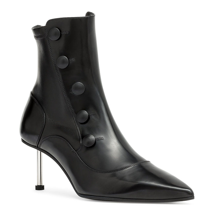 Victorian black leather medium heel boot
