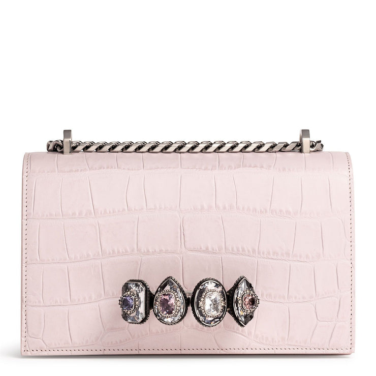 Jewelled pale rose croco satchel