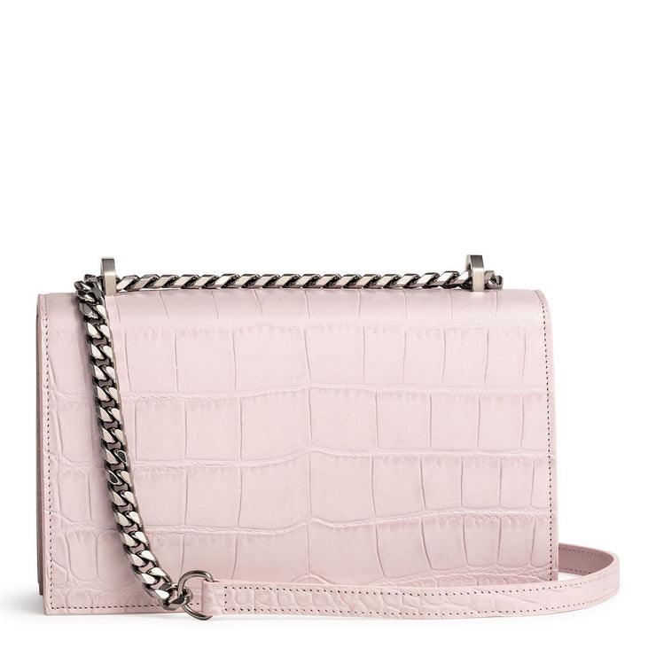 Jewelled pale rose croco satchel