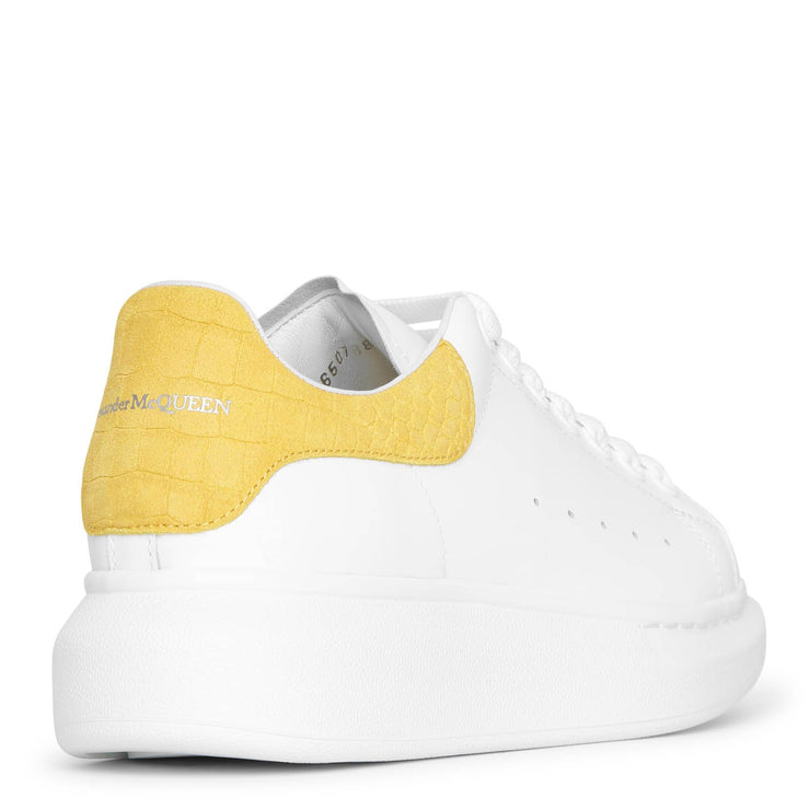 White and yellow printed suede classic sneakers