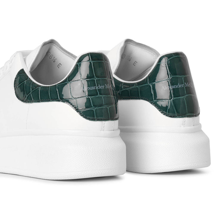 White and forest green embossed classic sneakers