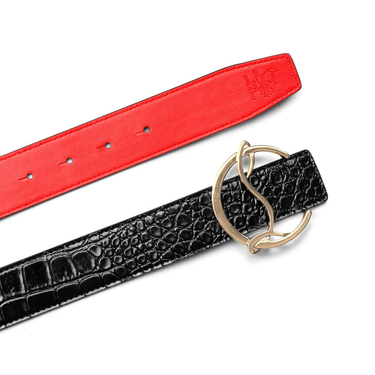 CL logo black leather belt