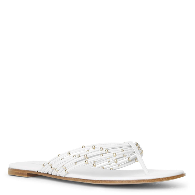 White leather flat thong sandals