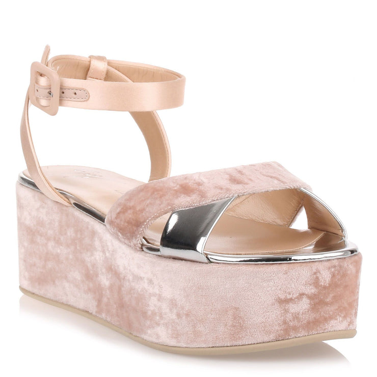 Blush velvet platform sandal