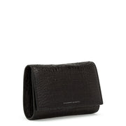 Black croco embossed leather clutch