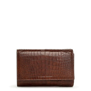 Brown croco embossed leather clutch