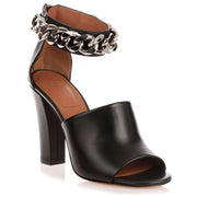 Black leather ankle chain sandal