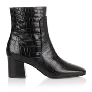 Black croc-embossed ankle boot