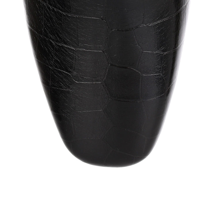 Black croc-embossed ankle boot