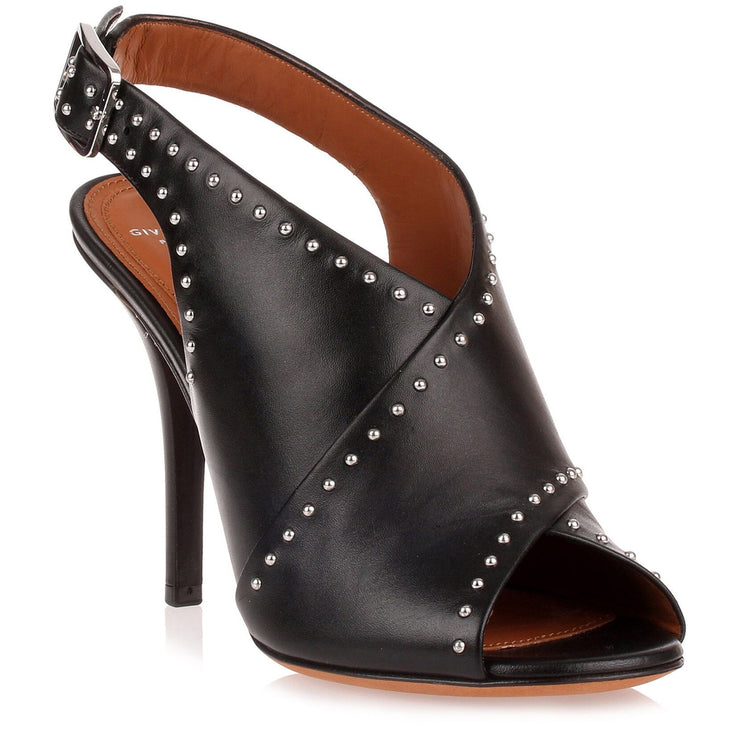 Black leather cross-over sandal