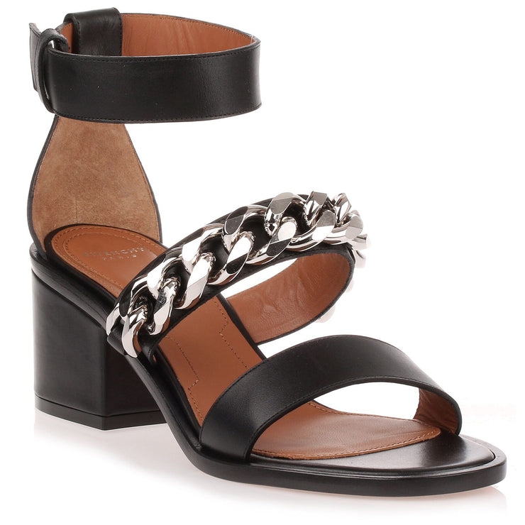 Black leather chain sandal