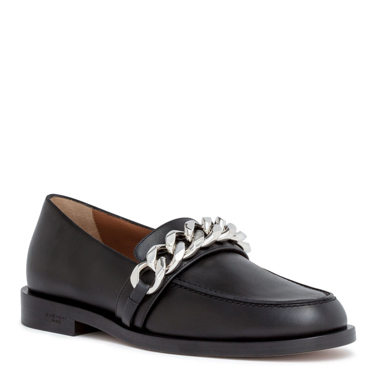 Black leather chain loafers