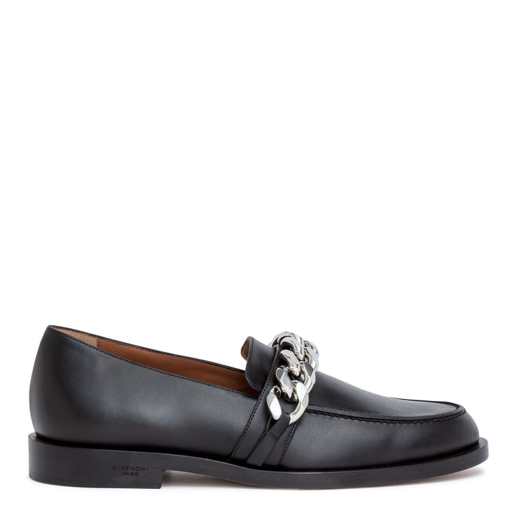 Black leather chain loafers