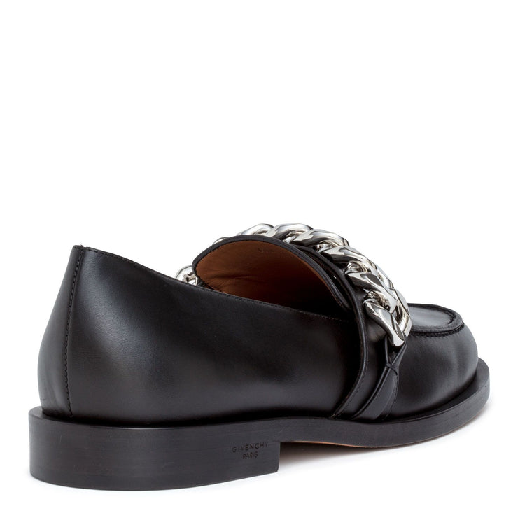 Black leather chain loafers