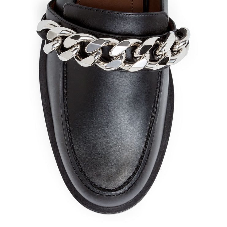 Black leather chain loafers