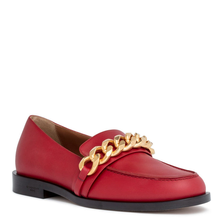 Dark red leather chain loafers