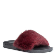 Burgundy mink slide sandals