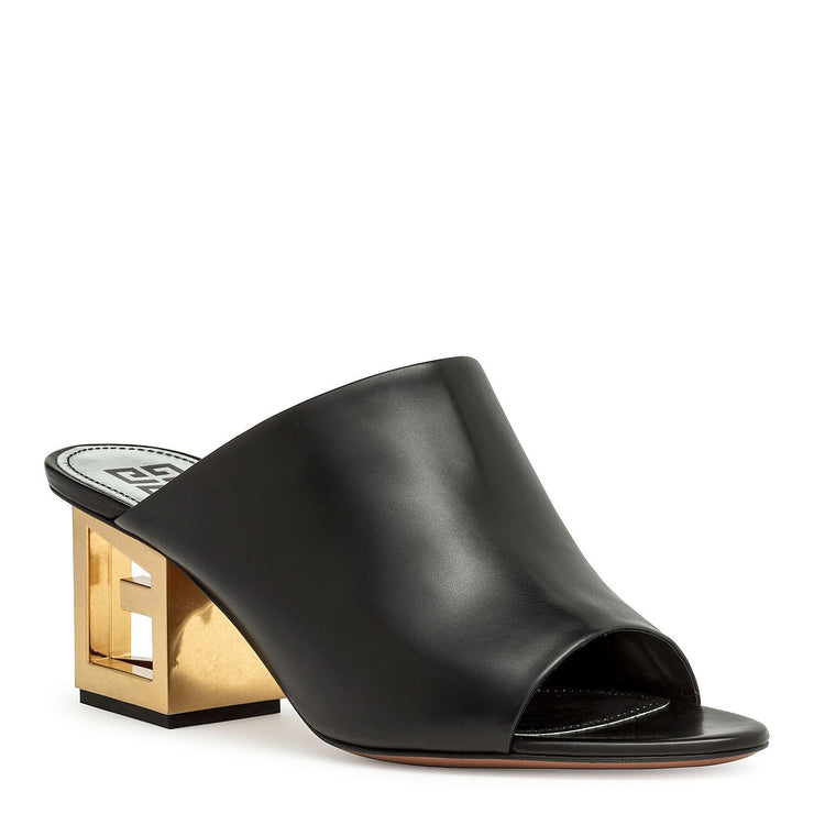 Black leather Triangle mules