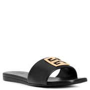 4G black and gold flat sandals