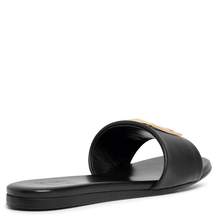 4G black and gold flat sandals