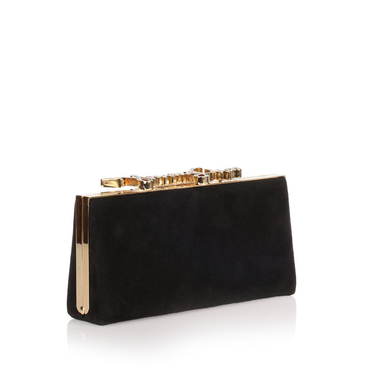 Celeste small black crystal logo clutch