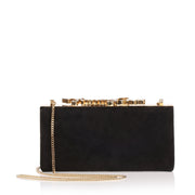 Celeste small black crystal logo clutch