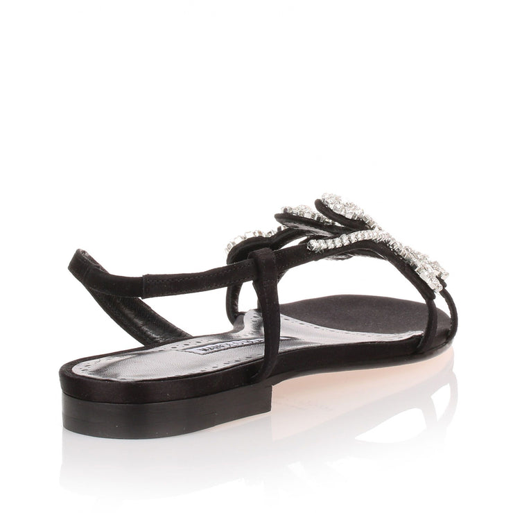 Fernus Flat black satin crystal sandal