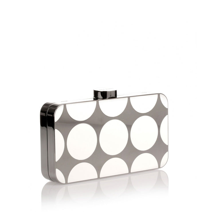 Mina white gunmetal clutch