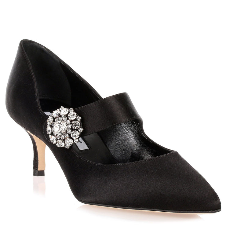 Verna black satin crystal Mary-Jane