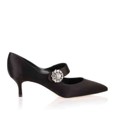 Verna black satin crystal Mary-Jane