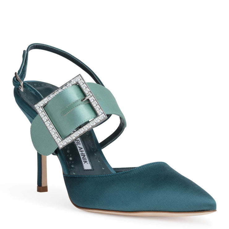 Beladonabi blue and green crystal buckle sandals