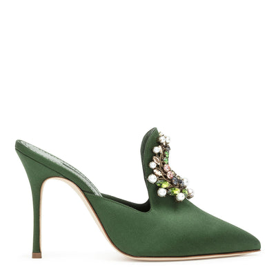 Tilda 105 green satin mules