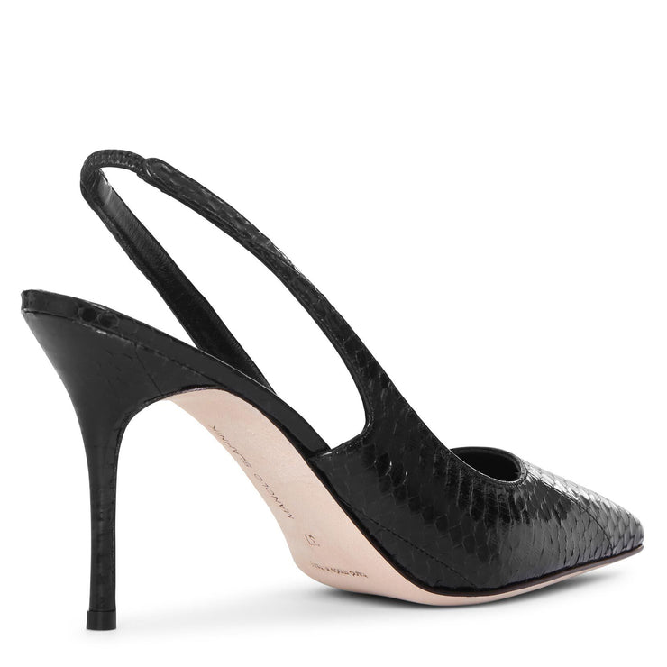 Allura black watersnake slingback pumps